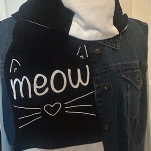 Black flannel scarf cat meow design